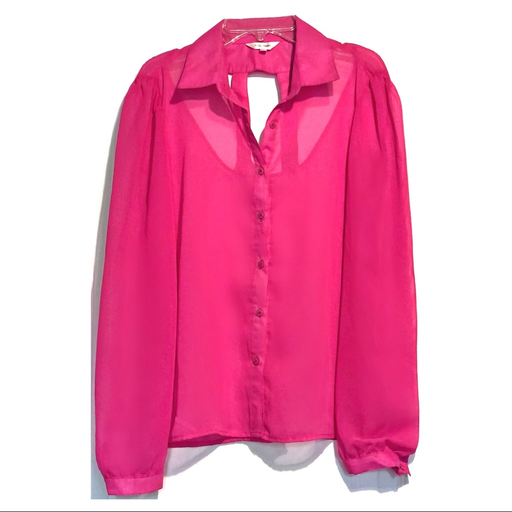 NWOT - Stella Tweed Bright Hot Pink Button Down